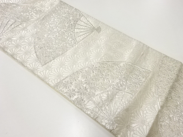 JAPANESE KIMONO / ANTIQUE FUKURO OBI / SILK / WOVEN FAN & FLOWER